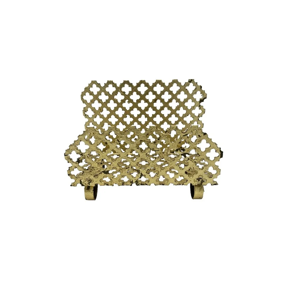 Vintage Mid Century‎ Gold Metal Mesh Letter or Napkin Holder Gold Gilded